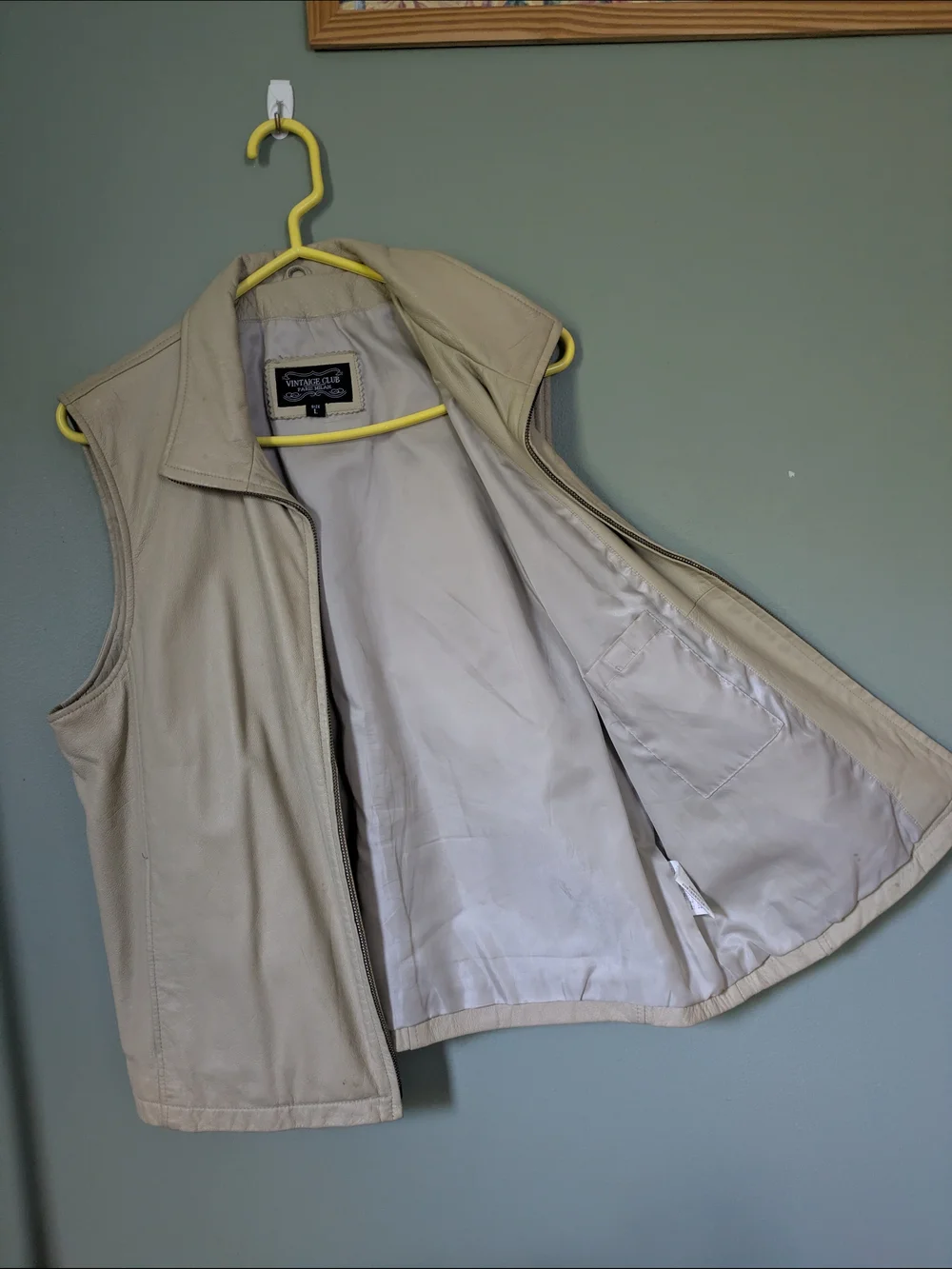 Cream Leather Zip-Front Vest